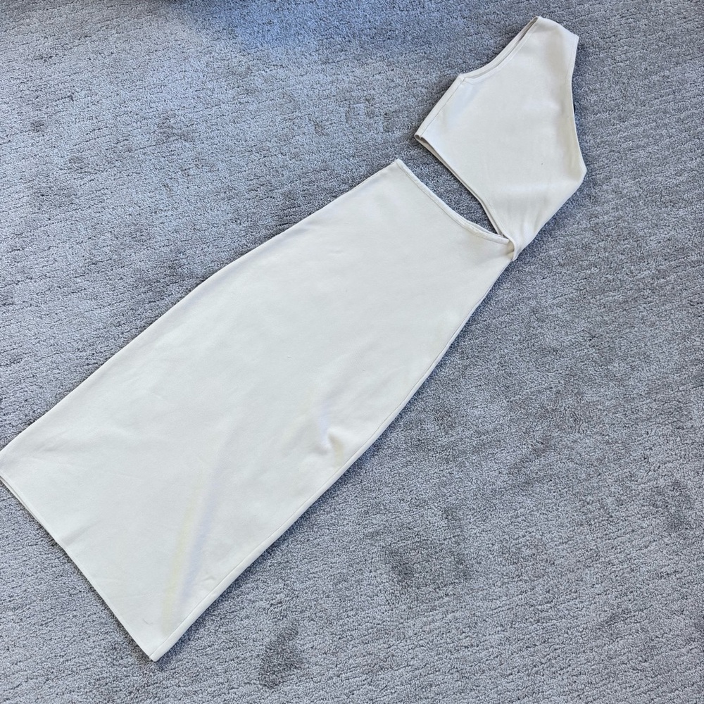 Zara Cream Cutout Midi Dress Blogger Favorite One Shoulder Size Small - Picture 4 of 8
